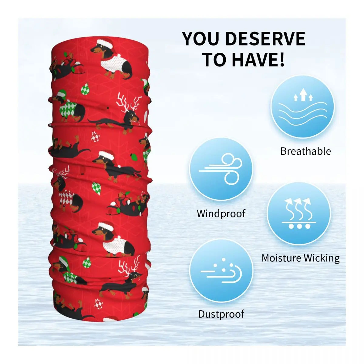 Christmas Dachshunds Red Bandana Neck Gaiter Printed Dog Balaclavas Wrap Scarf Multifunctional Headband Hiking for Men Women