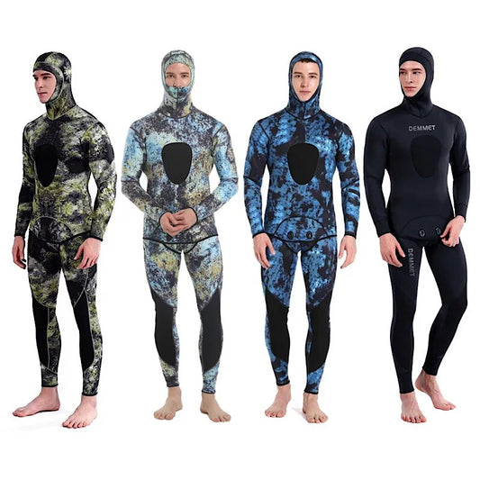 Demmet camuflagem com capuz 3mm roupa de mergulho de neoprene de duas peças para mergulho natação caça subaquática mantém quente e frio