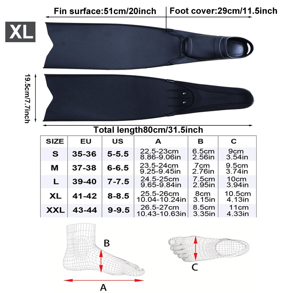 Full Foot Long Blade Diving Fins for Freediving and Spearfishing Free Dive Fins