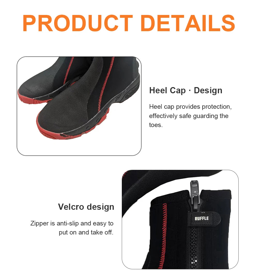 5mm Neoprene Durable Water Diving Boots with Chloroprene Rubber Shoelaces And Zippers for Warmth And Anti-Slip Short Boot