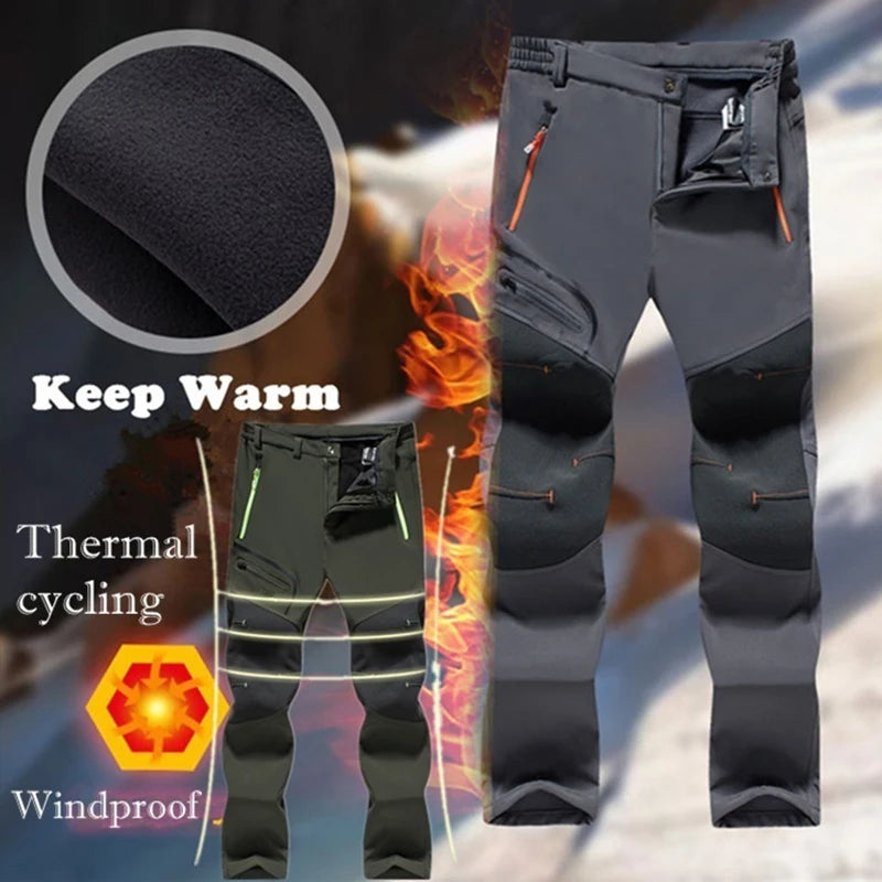 Men's Winter Fleece Waterproof  SoftShell Casual Pants Hunting Thin Hiking Camping Fishing Climbing Trekking Sports Gym Trousers
