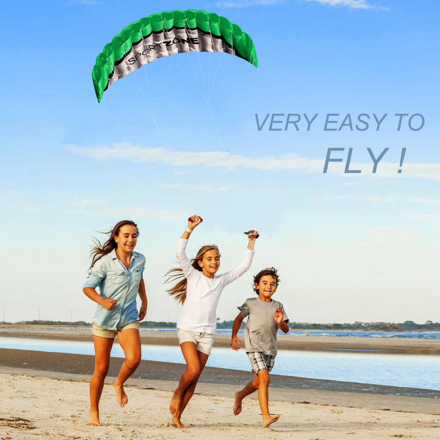 New  High Quality  2.5m Green Dual Line Parafoil Kite  WithFlying ToolsPower Braid Sailing Kitesurf Rainbow Sports Beach