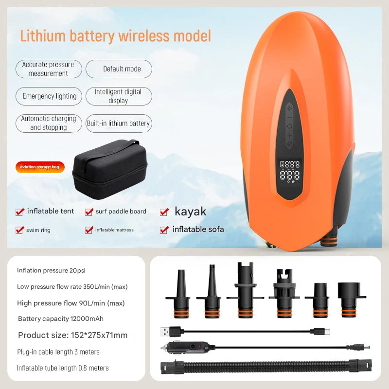 Wireless Electric Air Pump for SUP High Volume Portable Inflator Dual Function Boat Air Compressor Boat Inflatable Pump