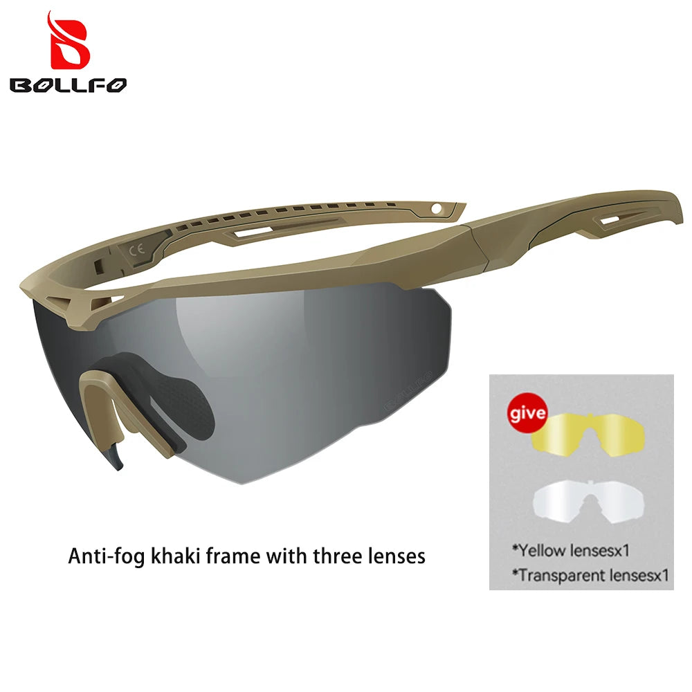 3 Lens Impact-Resistant Shooting Glasses 2.5mm Military Tactical Glasses Anti-Fog Windproof Road Cycling Goggles Antiparras