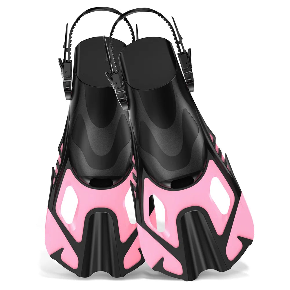 Snorkel Fins Swim Fins Travel Size Short Adjustable for Snorkeling Diving Adult Men Women Unisex Open Heel Swimming Flippers