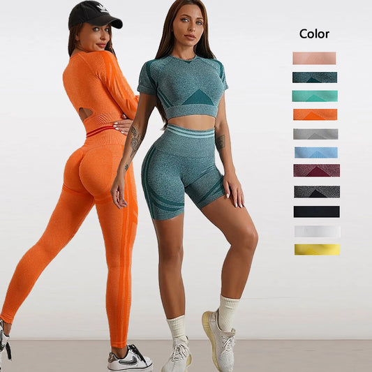 2Pcs Sport Set Women's Fitness Yoga Set High Waist Seamless Leggings Sport Shorts Crop Top Gym Sets Woman Outfits Tracksuit