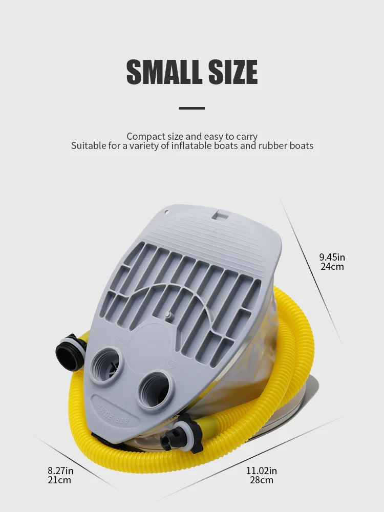 KOTESU foot-operated air pump for inflatable boats, SUP paddle boards, and kayaks, with a portable bellows design of 5L and 7L