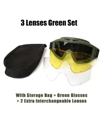 Goggles 3 lenses windproof dustproof shooting off-road motorbike mountain riding hiking glasses safety UV protection