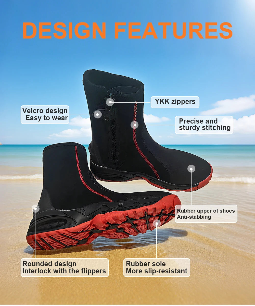 5mm Neoprene Durable Water Diving Boots with Chloroprene Rubber Shoelaces And Zippers for Warmth And Anti-Slip Short Boot