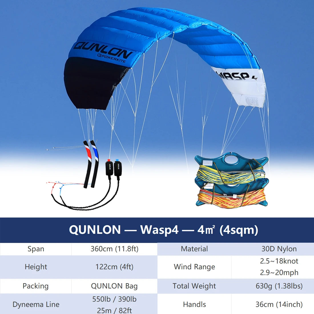 9KM 3.6m~4.5m 4 Line Power Kite Professional Parafoil Traction Kite with Bar Kitesurfing Equipment for TURNING JUMPING