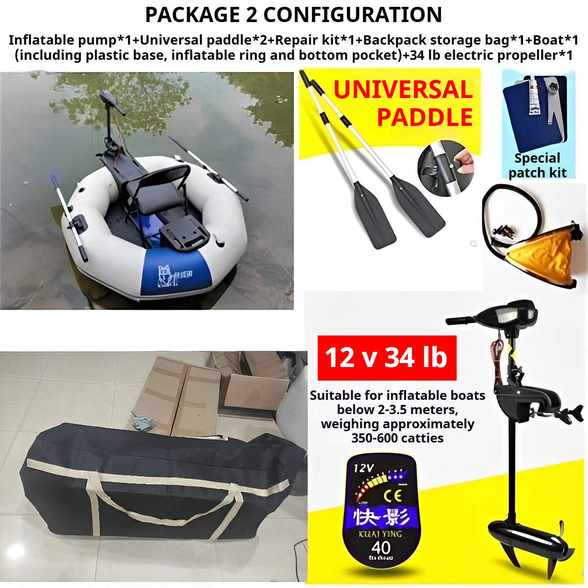 Stable Raft 2-Minute Foldable HDPE Inflatable Fishing Boat, 250kg Capacity Solo Ra ...