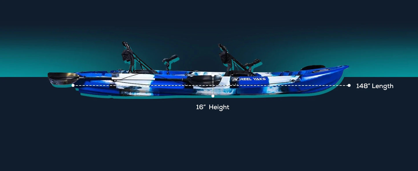 Reel Yaks Tandem Fishing Angler Kayak 12.5ft Sit On Top Boat for 2 3 Persons 550 lbs Capacity Stable W Hull Family Adventure