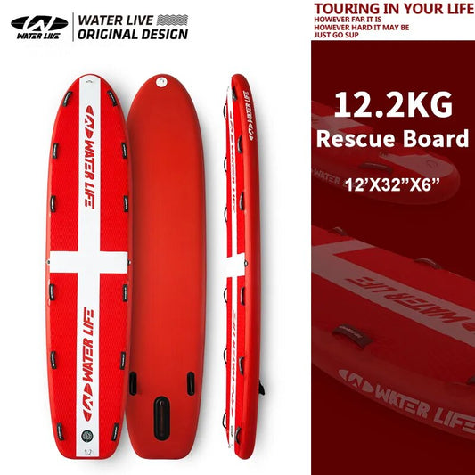 WATERLIVE RESCUE Paddle Board 12'x32"x6" Red Water Rescue SUP Surfboard 12.2kg Professional Survival Inflation Surfboard