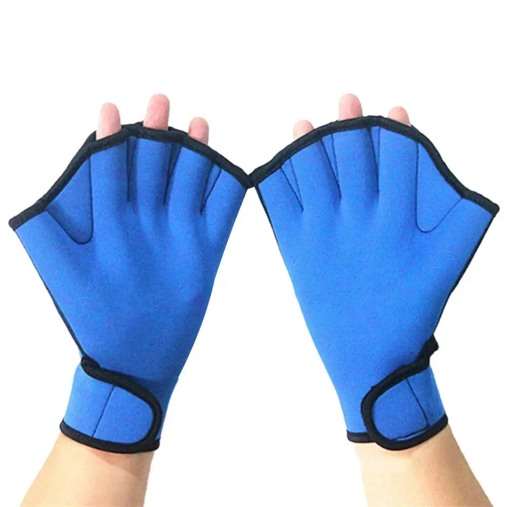 1 Pair Swimming Gloves Water Resistance Adjustable Wrist Strap Half Finger Aquatic Swimming Webbed Gloves for Water Sports