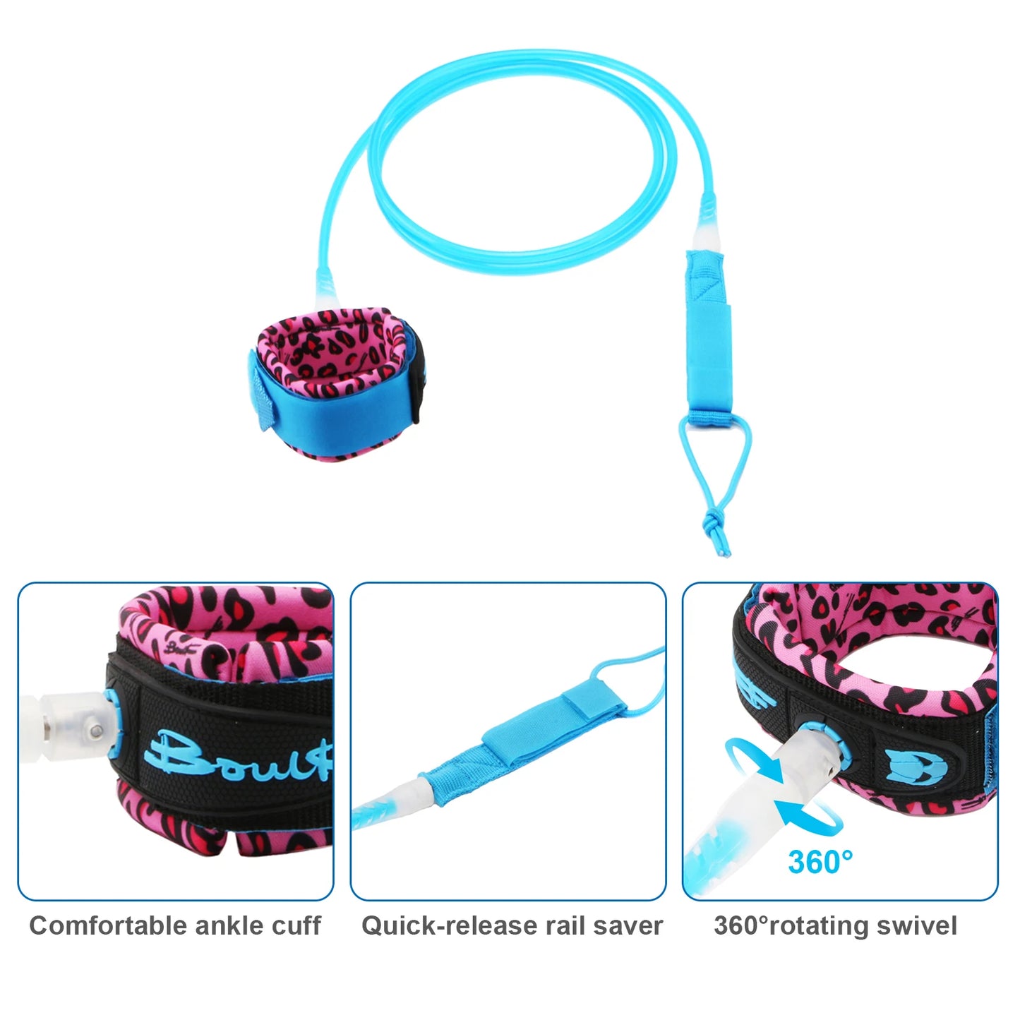 7mm Thick 6ft/8ft Longboard Foot Rope Surfing Leash Surfboard Foot Leash TPU Stainless Swivels Surfboard Leash Surf Leg Rope