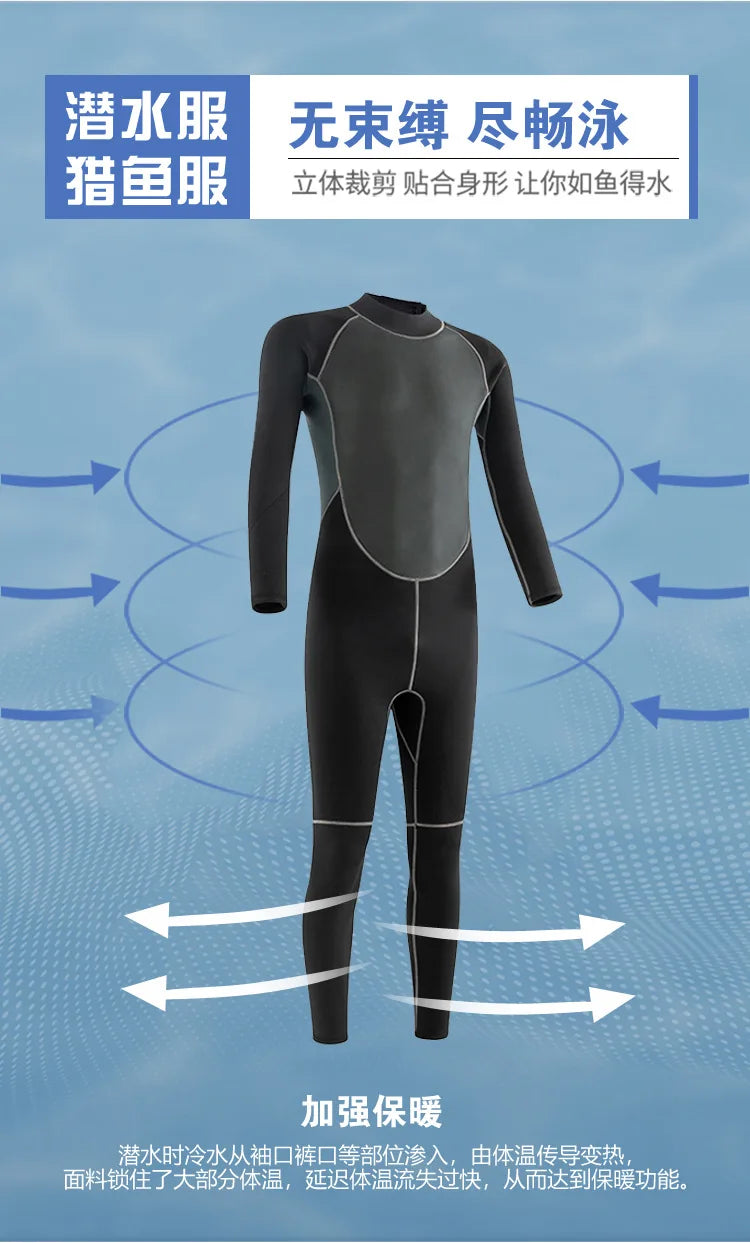 3MM Neoprene Wetsuits Men Diving Surfing Swimming Full Suits Cold Water Keep Warm Zipper Water Sports Full Diver Suit