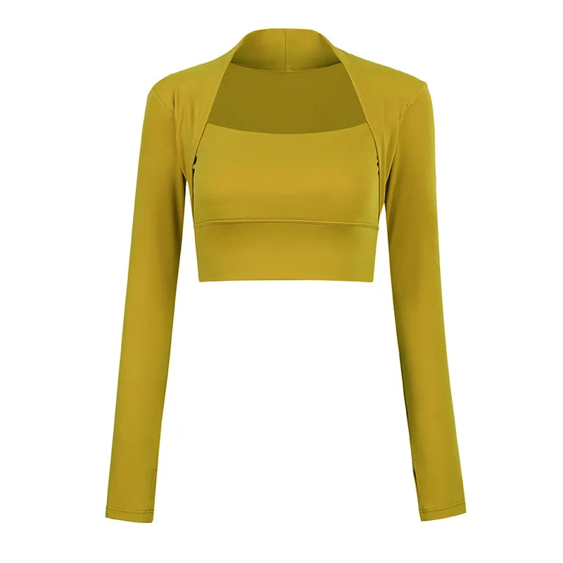 Aiithuug Padded Yoga Shirts Long Sleeve Yoga Crop Tops Low Cut Shirts Gym Shirt Workout Gym Top Insert Pads Slim Fit Sports Sexy