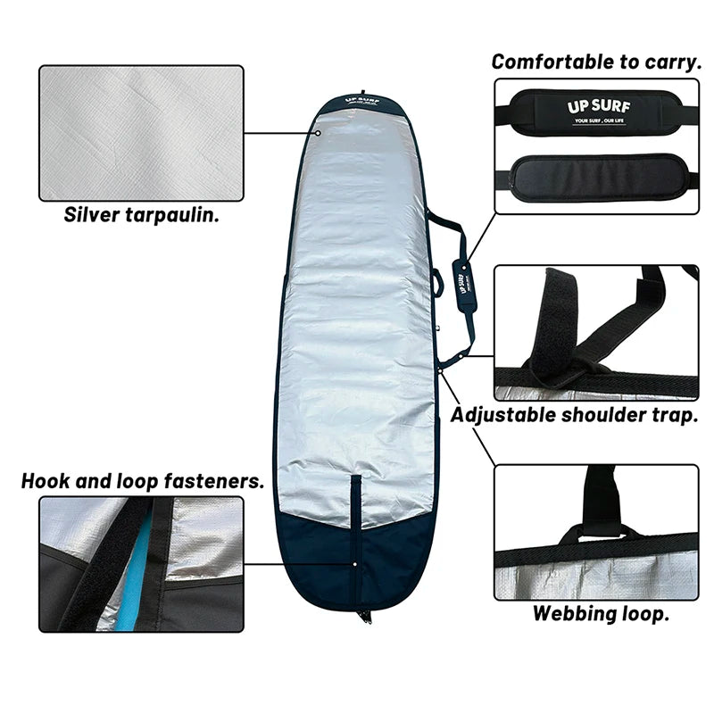 Waterproof Surfboard Bag for SUP/Longboard/Skimboard/Paddleboard - Heavy-Duty Cover with Adjustable Padded Strap, Portable Surf