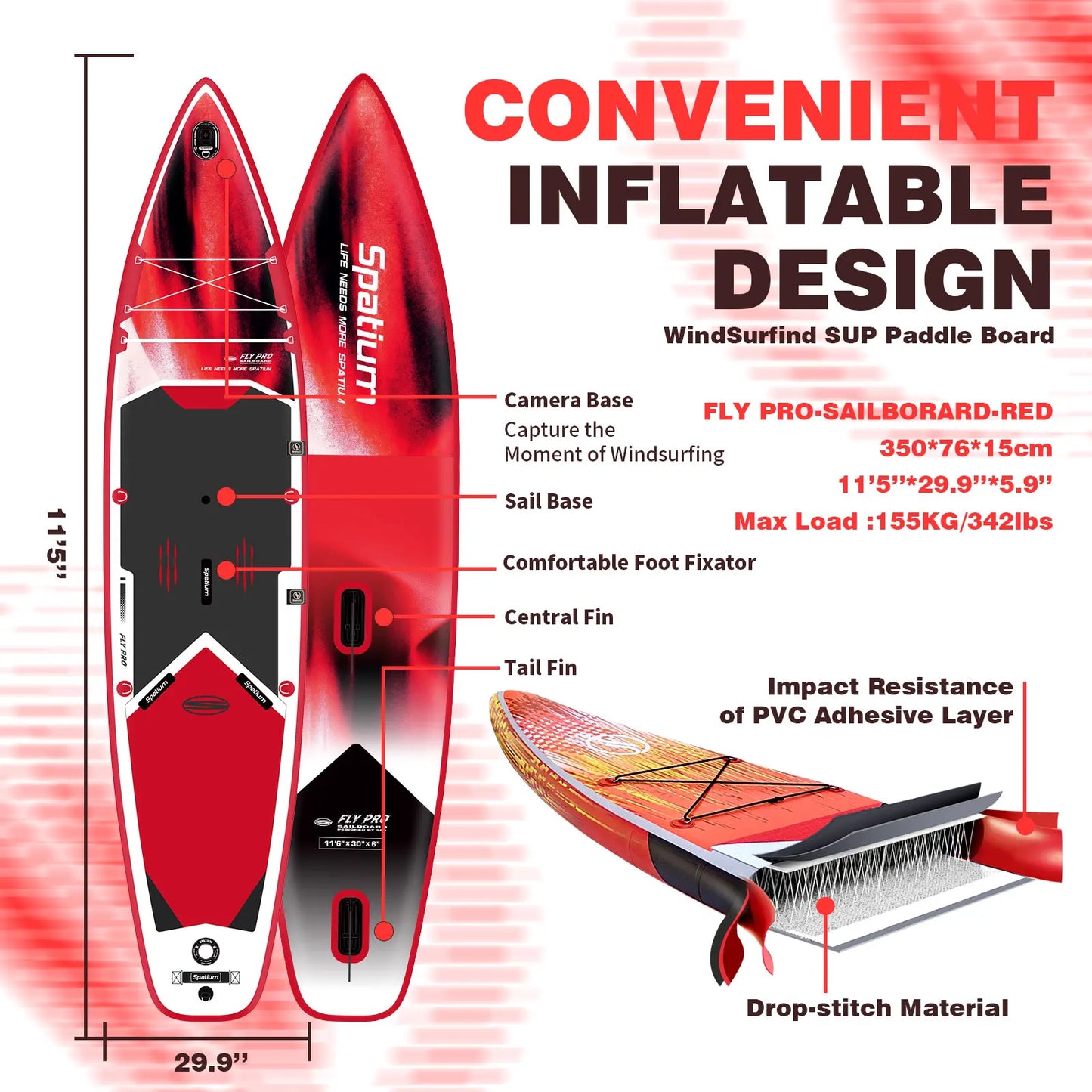 Spatium Inflatable Windsurf Board kite Surfing Supboard Windsurfing Board With Sail For Youth Sup Paddleboard