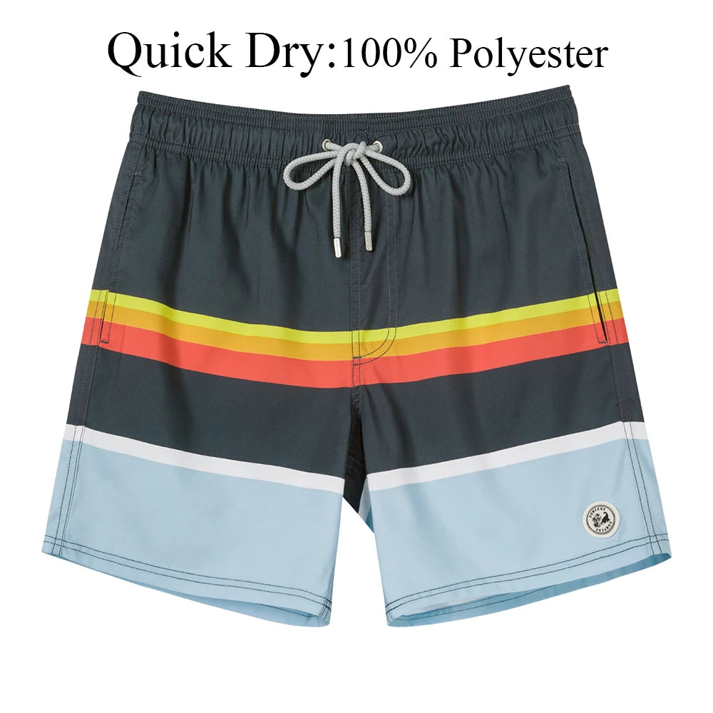 SURFCUZ Mens Swim Shorts Striped Quick Dry Beach Board Shorts with Mesh Lining Summer Male Swimwear Swimming Trunks for Men