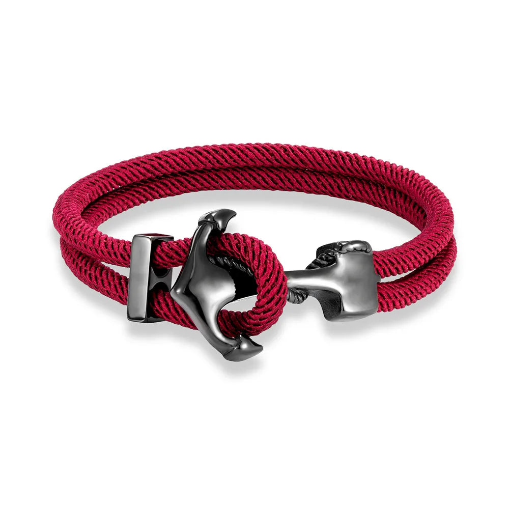 MKENDN Navy Anchor Bracelets Men Double strand Nautical Rope Bracelet Women Black Stainless Steel Surfer Sport Hook