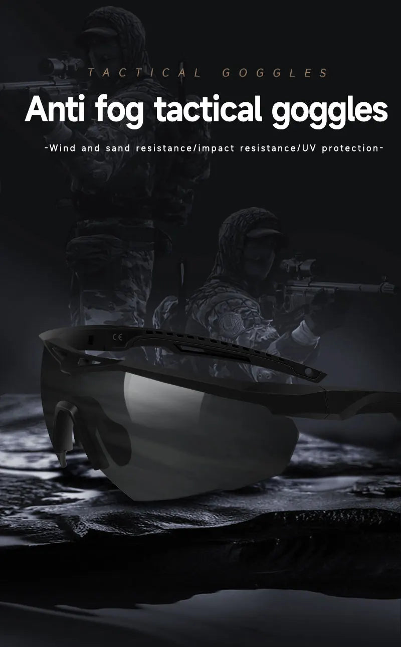 3 Lens Impact-Resistant Shooting Glasses 2.5mm Military Tactical Glasses Anti-Fog Windproof Road Cycling Goggles Antiparras