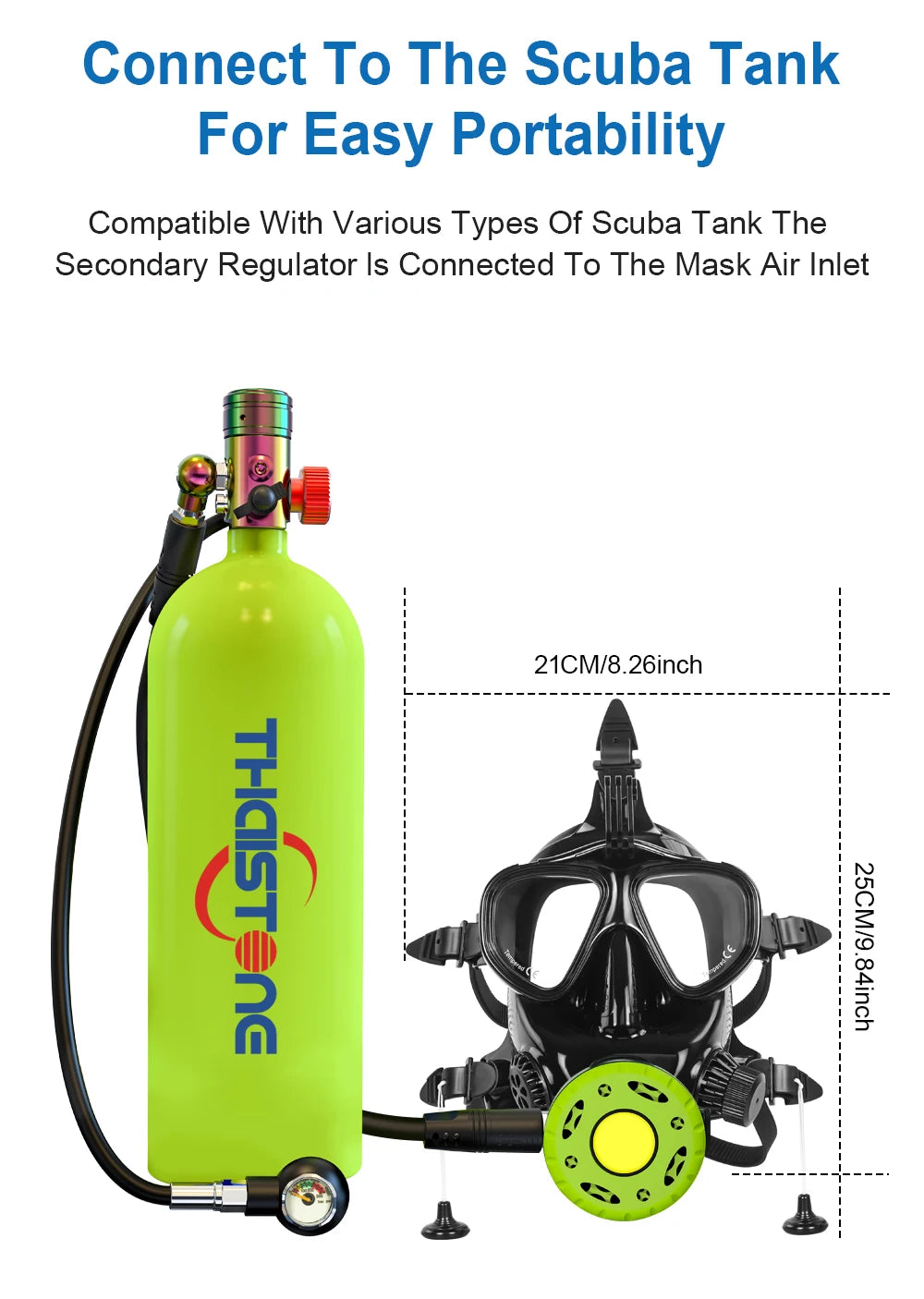 THAISTONE-Scuba Diving Air Tank, Underwater Breath Air Tank, Oxygen Tank, Snorkeling Equipment, 2.3L, 30-35 Minutes