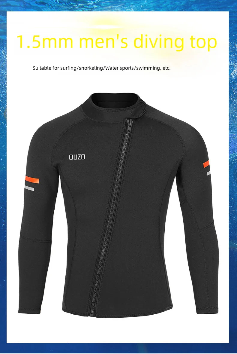 1.5mmDiving Suit Men's and Women's Long-Sleeved Diving Top Split Sun Protection Surfing Suit Dive Skin Winter Swimsuit