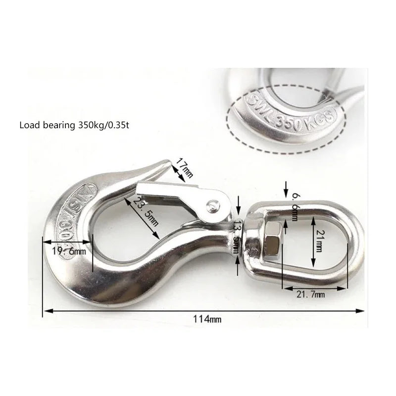 Marine 304 Stainless Steel Lifting Chain Hoist Eye Swivel Rotatable Cargo Hook Shackle Swivel Snap Hook Load 0.15-1.5T HeavyDuty