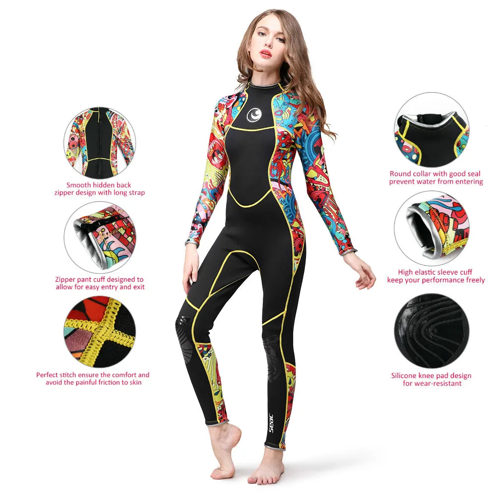 Hisea 3mm feminino neoprene wetsuit cor costura surf equipamento de mergulho água-viva