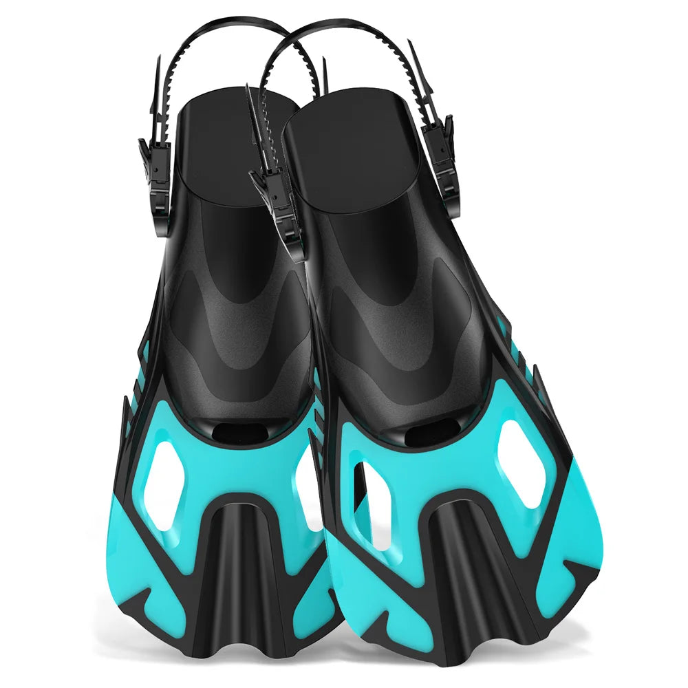 Snorkel Fins Swim Fins Travel Size Short Adjustable for Snorkeling Diving Adult Men Women Unisex Open Heel Swimming Flippers