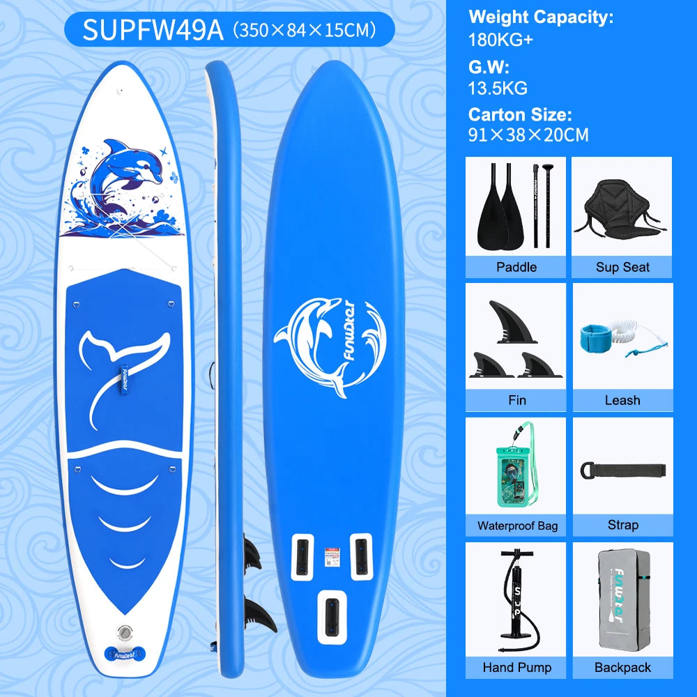 FUNWATER Inflatable SUP Board 11' Stand Up Paddle Board with Accessories, Paddle Surf Board for Lake Sea Beginners Feath-R-Lite