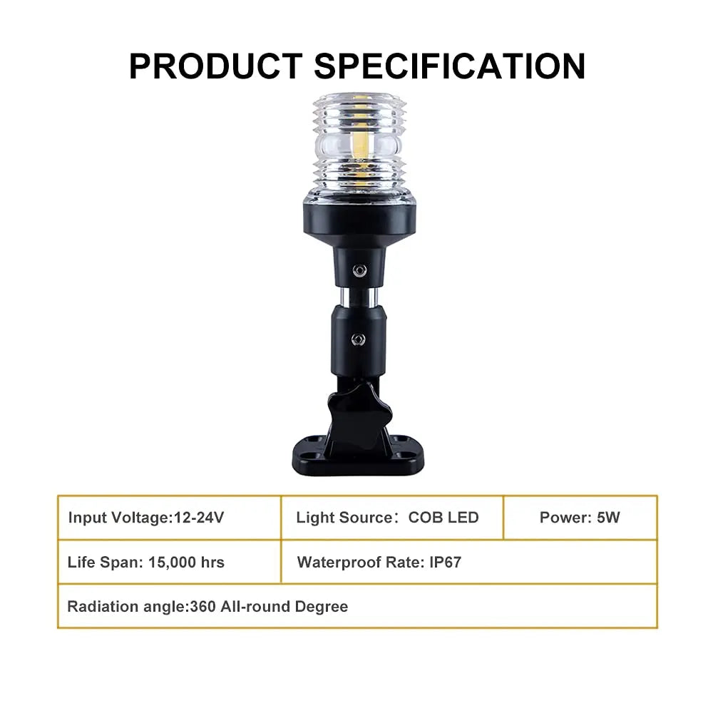 NEW Fold Down 360 Degree LED Boat Navigation Light for Yacht Marine Anchor Light 12~24 V Sailing Signal Light  Boat Accessories