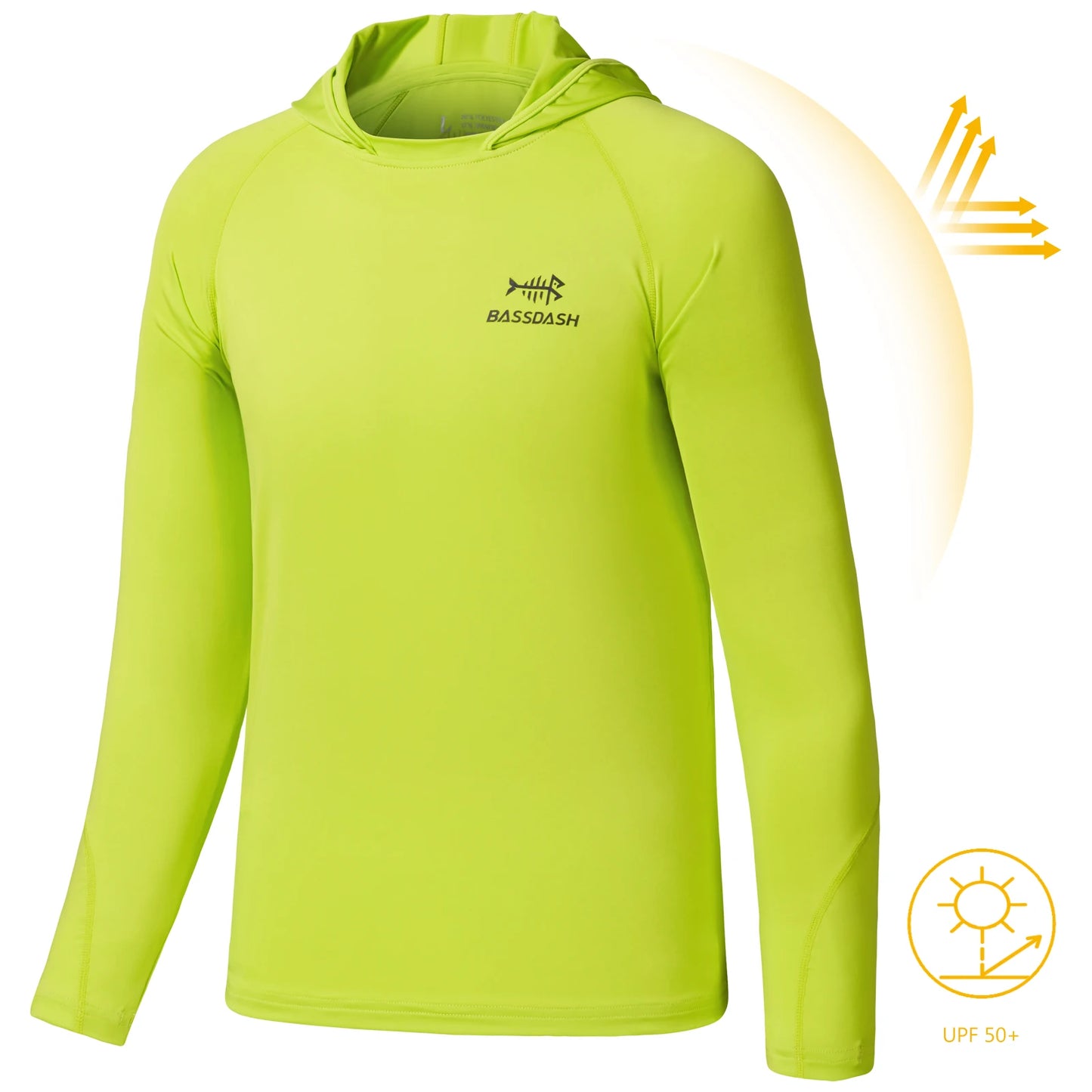 BASSDASH Youth UPF50+ Performance T Shirt with Hood Long Sleeve Fishing Hiking Sun Shirt FS03Y Lightweight Quick Dry Sailing