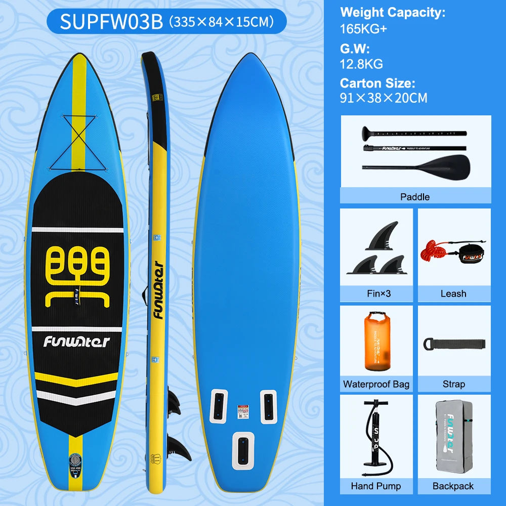 FunWater 11' Inflatable Stand Up Paddle Board SUP Surfboard Set 335cm Ultra-Light Non-Slip Deck with Pump Paddle Backpack Leash