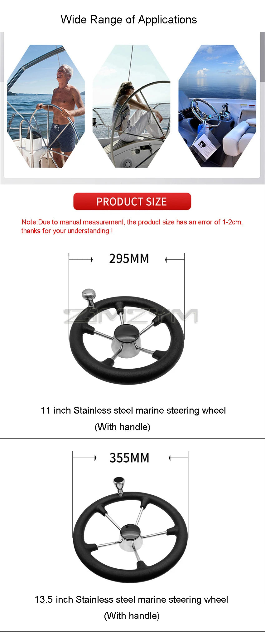 11" 13.5 " Marine Stainless Steel Boat Steering Wheel For Yacht with Black Foam Grip Boat Accessories