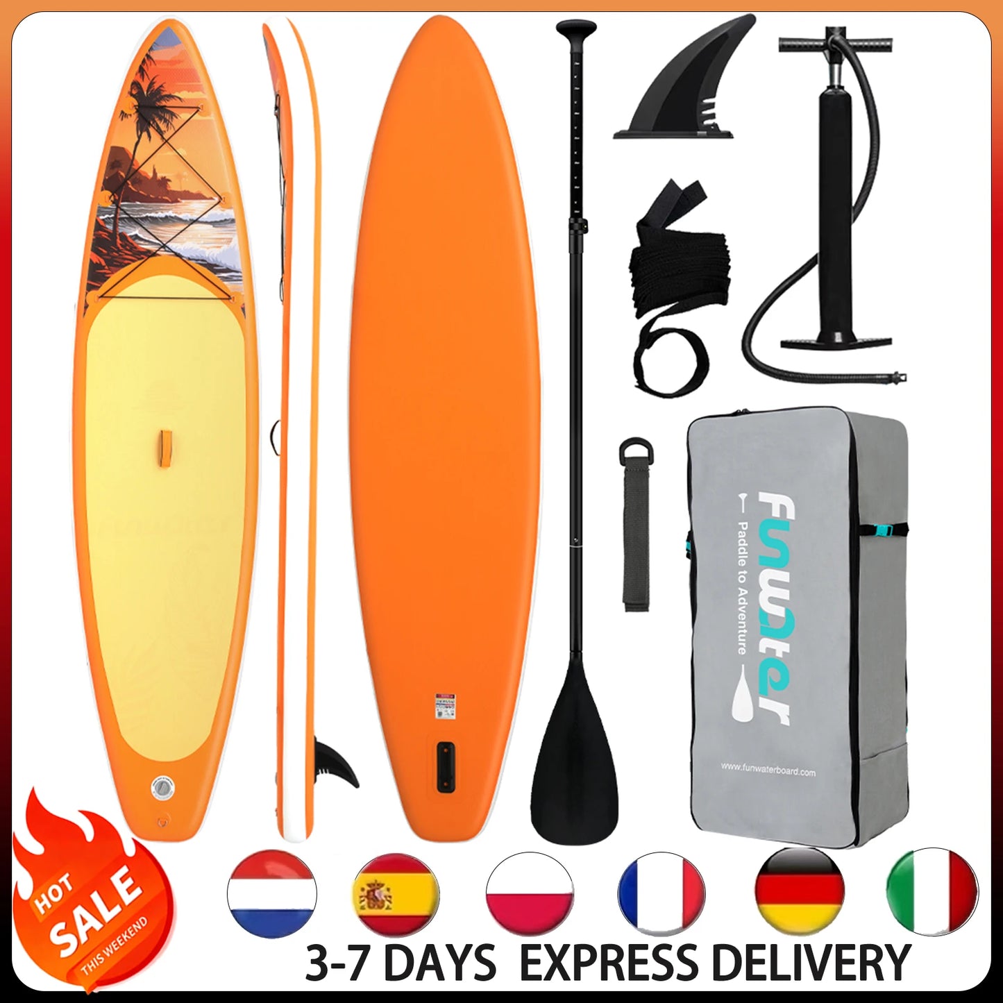 FUNWATER Inflatable SUP Board 11' Stand Up Paddle Board with Accessories, Paddle Surf Board for Lake Sea Beginners Feath-R-Lite