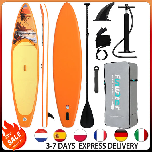 FUNWATER Inflatable SUP Board 11' Stand Up Paddle Board with Accessories, Paddle Surf Board for Lake Sea Beginners Feath-R-Lite