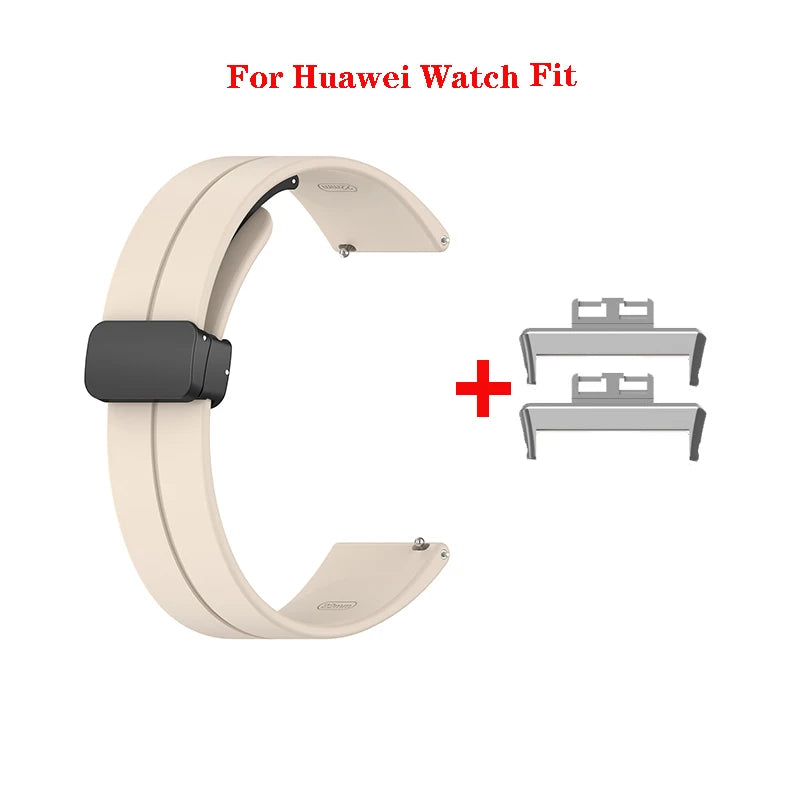 Fivela magnética dobrável pulseira para huawei watch fit 2 nova pulseira de silicone com conector