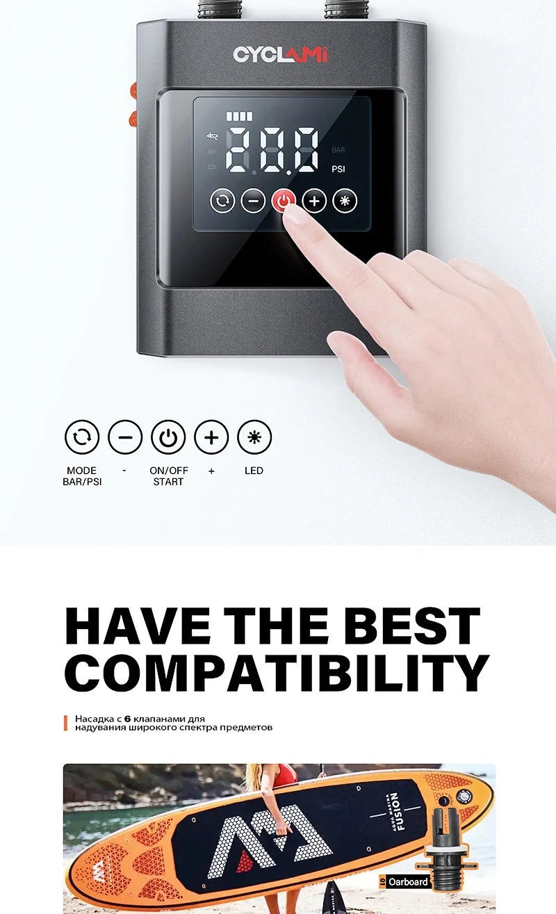 20PSI SUP Pump Stand-Up Paddle Rechargeable Inflatable PVC Boat Kayak Accessories for Stand Board Surfing Kite Tent Mattress