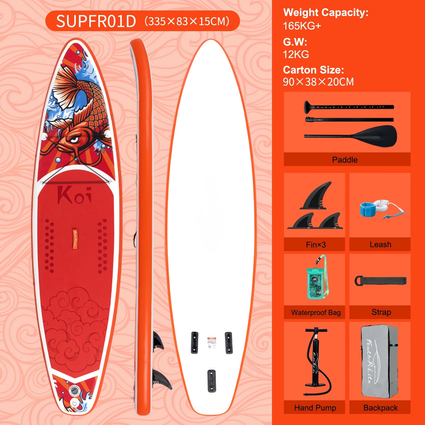 FUNWATER Inflatable SUP Board 11' Stand Up Paddle Board with Accessories, Paddle Surf Board for Lake Sea Beginners Feath-R-Lite