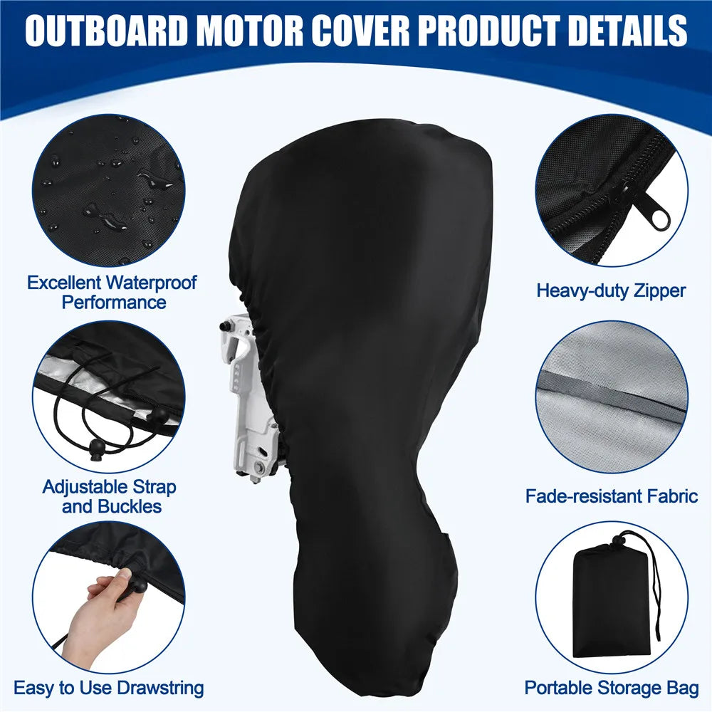 Outboard Motor Cover 420D Waterproof Boat Motor Cover 0-350HP UV-Proof Black boat marine engine cover for Boat motors