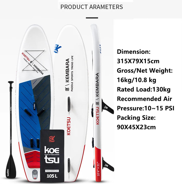 Portable Stand-up Windsurfing Set Water SUP Inflatable Kiteboards with Dual Tail Fins Inflatable Stand Up Paddleboard SUP Board