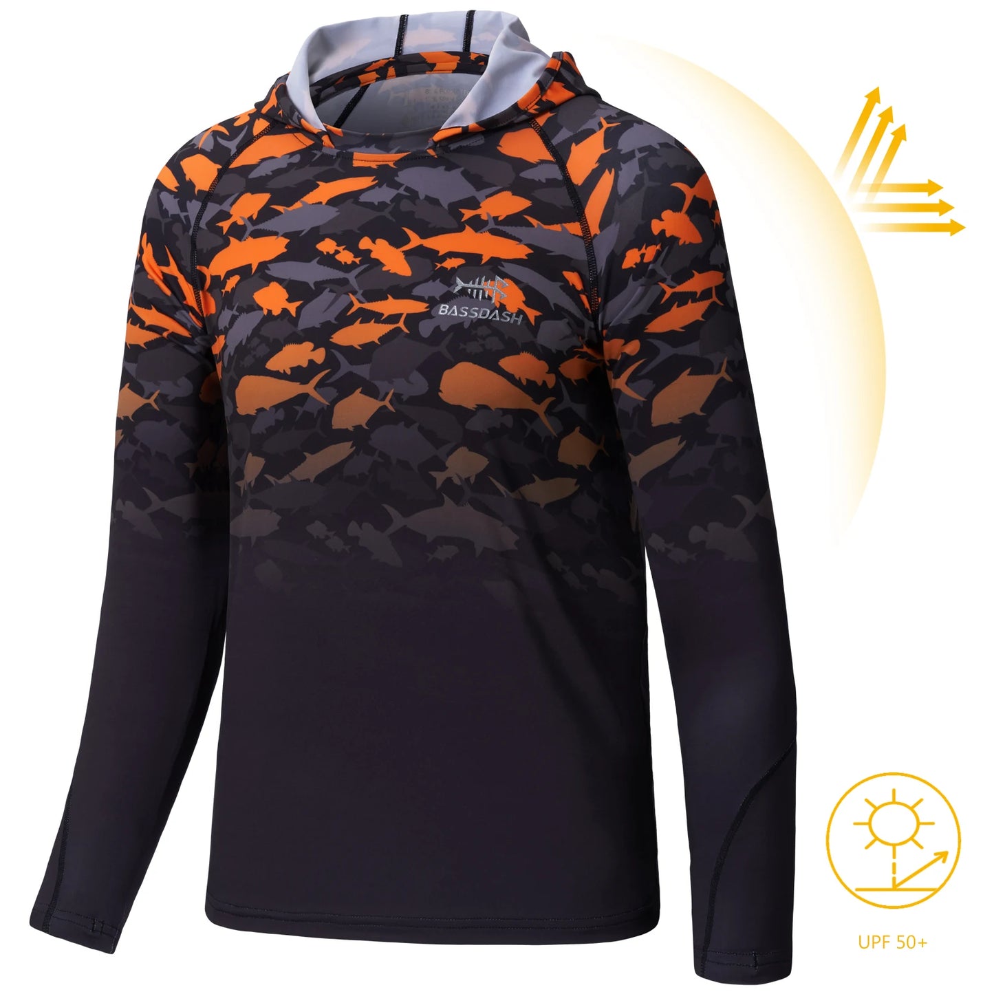 BASSDASH Youth UPF50+ Performance T Shirt with Hood Long Sleeve Fishing Hiking Sun Shirt FS03Y Lightweight Quick Dry Sailing