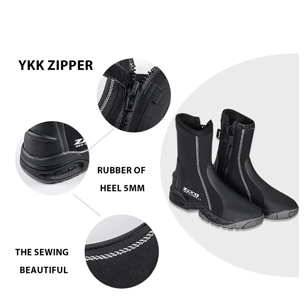 5mm Neoprene Dive Boots Wetsuit Side Zipper Men Women Snorkeling Scuba Diving Shoes Boots Water Sports Accessories