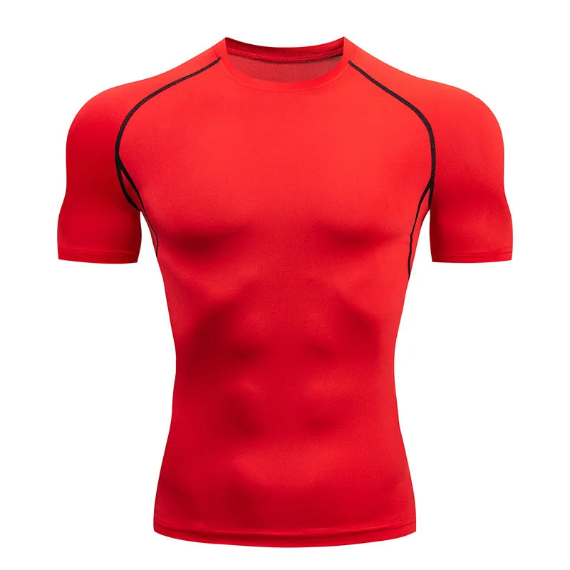 Compressão masculina manga curta camiseta collants superior treino de fitness correndo basquete yoga roupas esportivas sem costura