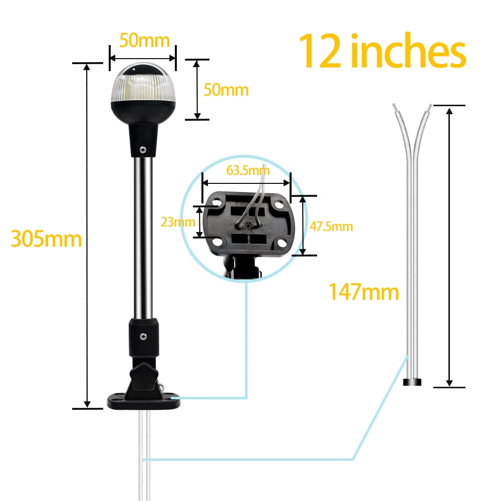 NEW Fold Down 360 Degree LED Boat Navigation Light for Yacht Marine Anchor Light 12~24 V Sailing Signal Light  Boat Accessories