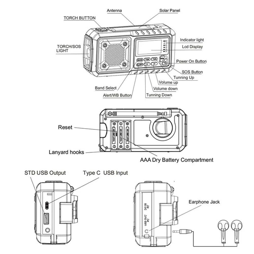 4000mAh Portable Emergency Solar Power Radio Hand Crank Charging AM/FM Weather Radio Led Reading Flashlight Bank Phone Charger