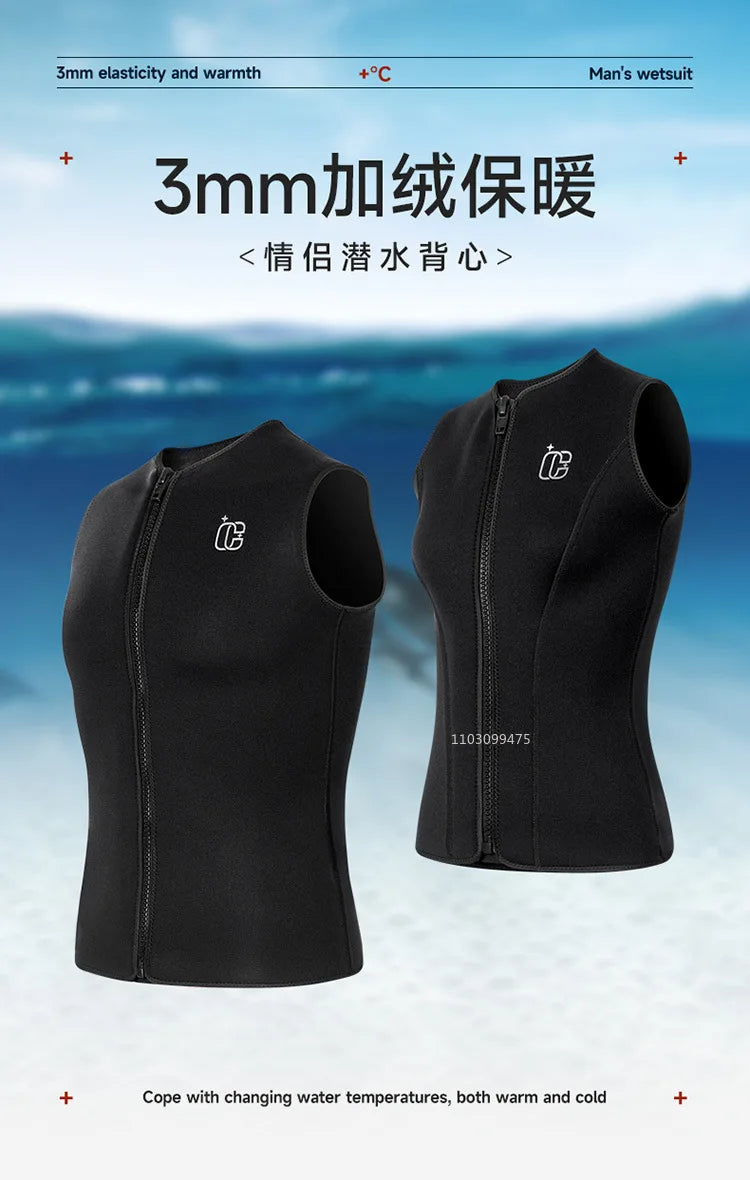 Wetsuit Vest for Men Women 3mm Front Zipper Neoprene Wet Suit Top Sleeveless Jacket for Scuba Diving Kayaking Surfing Swimming