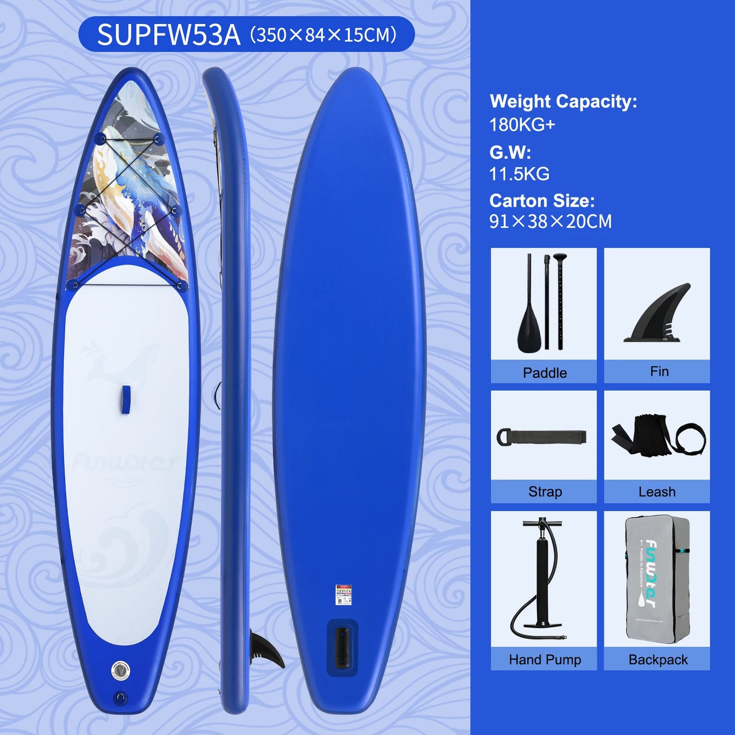 FUNWATER Inflatable SUP Board 11' Stand Up Paddle Board with Accessories, Paddle Surf Board for Lake Sea Beginners Feath-R-Lite